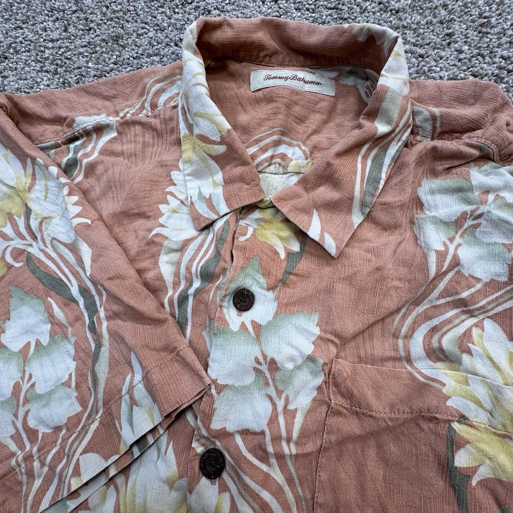 Tommy Bahama Silk Hawaiian Shirt Men's Short Sleeve Button Up Orange Size Large